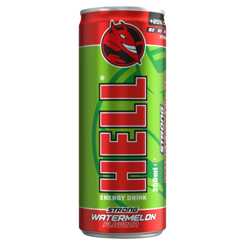 HELL Strong görögdinnye- és tuttifruttiízű, koffeintartalmú, szénsavas energiaital 250 ml