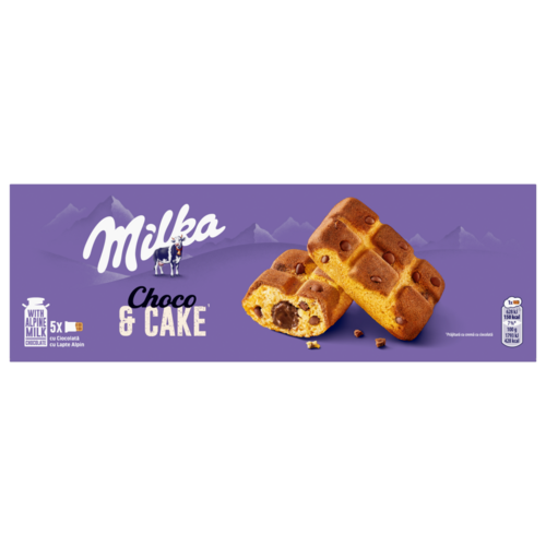 Milka Cake & Choc piskóta tejcsokoládé darabokkal és csokoládés töltelékkel 5 x 35 g (175 g)