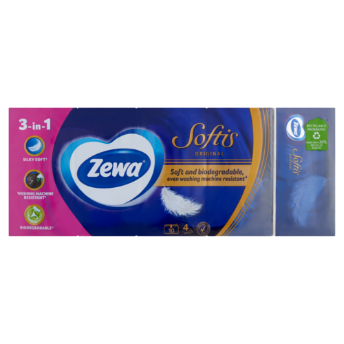Zewa Softis Original illatmentes papír zsebkendő 4 rétegű 10 x 9 db