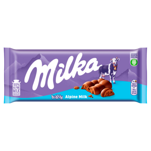 Milka Bubbly Alpesi Tejcsokoládé Levegőbuborékos Tejcsokoládé Töltelékkel 90 G