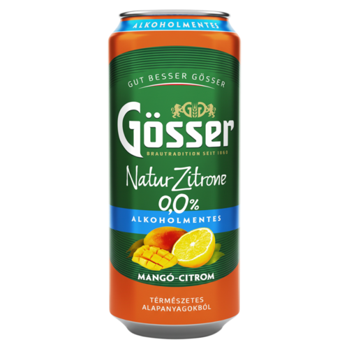 Gösser Natur Zitrone mangó-citrom ízű alkoholmentes sörital 0,0% 500 ml