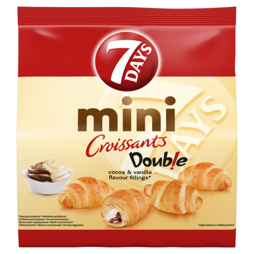 7DAYS Mini Croissant kakaós töltelékkel és vaníliaízű töltelékkel 185 g