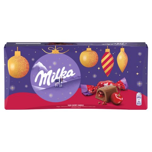 Milka alpesi tej felhasználásával készült tejcsokoládé szaloncukor meggyízű 255 g