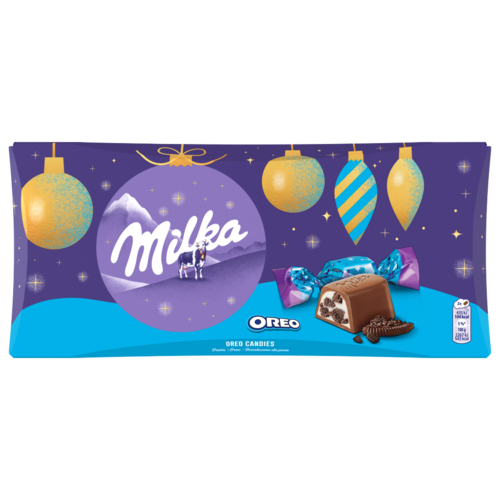 Milka Oreós tejcsokoládé szaloncukor tejes krémtöltelékkel és kakaós kekszdarabokkal 245g