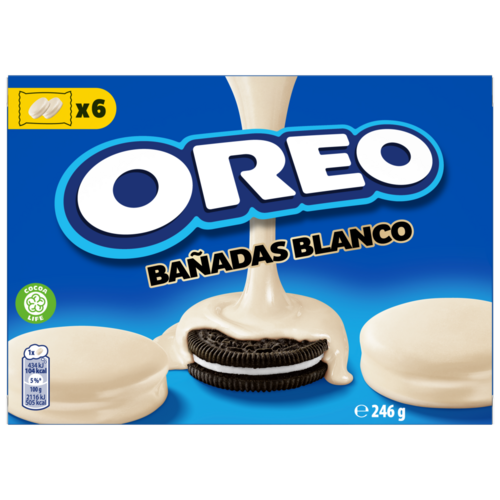 Oreo vaníliaízű töltelékkel töltött kakaós keksz fehér bevonómasszával mártva 246 g