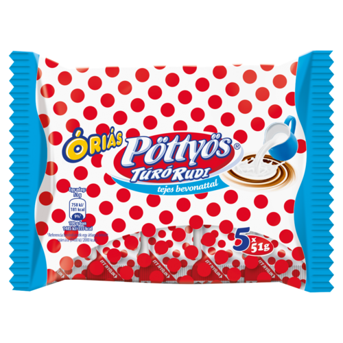 Pöttyös Óriás Túró Rudi natúr túródesszert kakaós tejbevonattal 5 x 51 g (255 g)