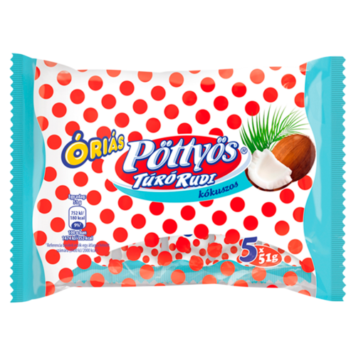 Pöttyös Óriás Túró Rudi desszertkészítmény kakaós tejbevonattal kókusszal 5 x 51 g (255 g)