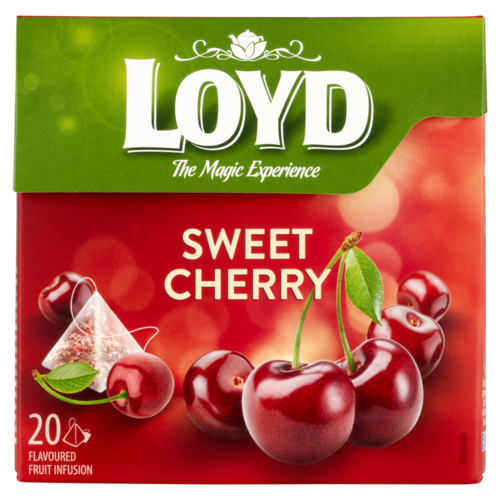 Loyd Édes Meggy ízű gyümölcstea piramis filterben 20 filter 40 g