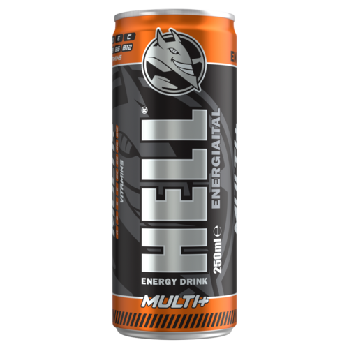 Hell Multi+ vegyes gyümölcsízű, koffeintartalmú, szénsavas energiaital 250 ml