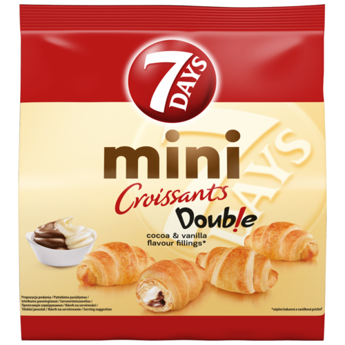 7DAYS Mini Croissant kakaós töltelékkel és vaníliaízű töltelékkel 185 g