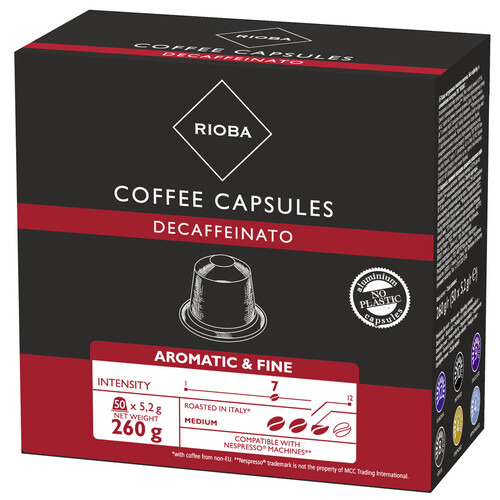 RIOBA Nespresso Kompatibilis Koffeinmentes Kapszula 50 x 2,5 g