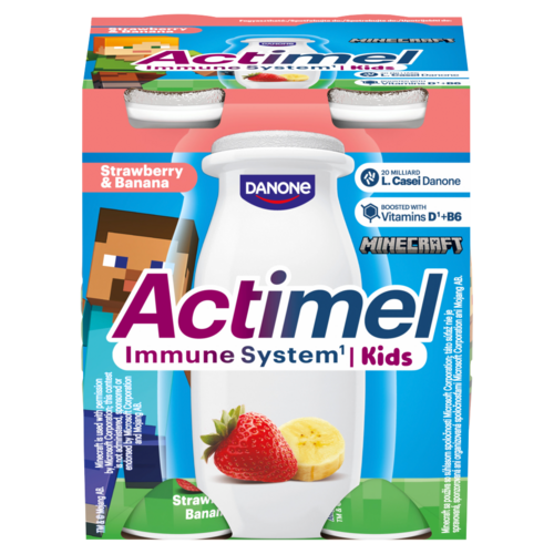 Danone Actimel Kids zsírszegény eper-banánízű joghurtital B6- és D-vitaminnal 4 x 100 g (400 g)