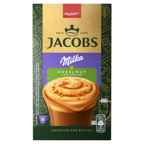 Jacobs Milka Cappucino mogyoróízű azonnal oldódó kávéitalpor 8 x 16,5 g (132 g)