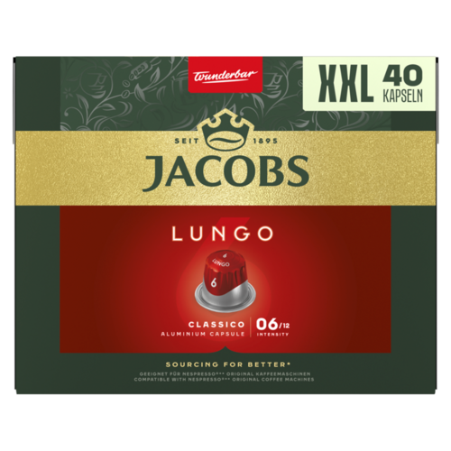 Jacobs Lungo Classico őrölt-pörkölt kávé kapszulában 40 db 208 g