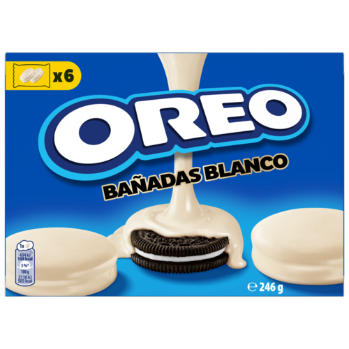 Oreo vaníliaízű töltelékkel töltött kakaós keksz fehér bevonómasszával mártva 246 g