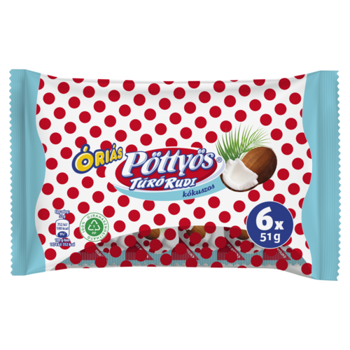 Pöttyös Óriás Túró Rudi kókuszos túródesszert tejes bevonattal 6 x 51 g (306 g)