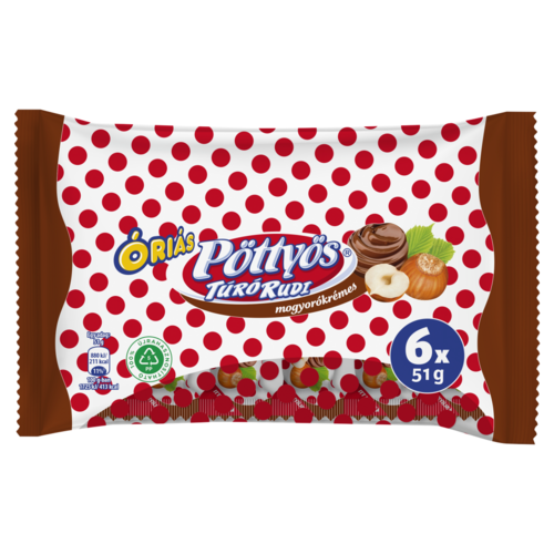 Pöttyös Óriás Túró Rudi mogyorókrémes túródesszert 6 x 51 g (306 g)