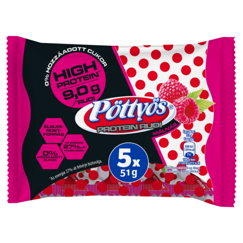 Pöttyös Protein Túró Rudi málnás túródesszert kakaós étbevonattal, édesítőszerekkel 5 x 51 g (255 g)