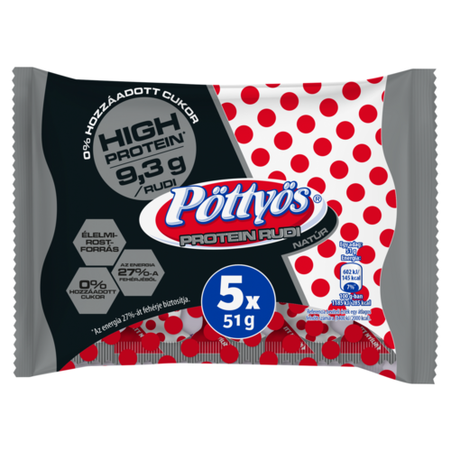 Pöttyös Protein Túró Rudi natúr túródesszert kakaós étbevonattal, édesítőszerekkel 5 x 51 g (255 g)