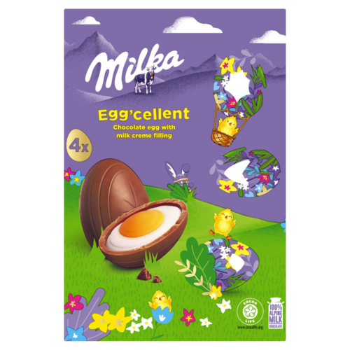 Milka Egg'cellent alpesi tej felhasználásával készült tejcsokoládé töltelékkel 4 x 31 g (124 g)