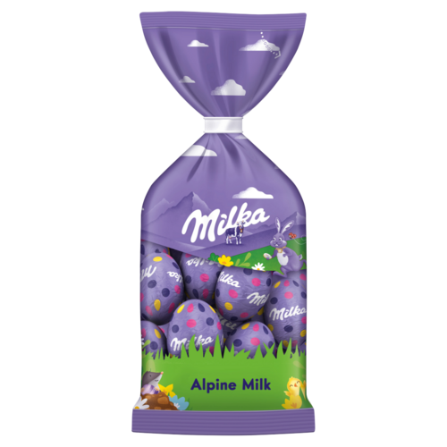 Milka alpesi tej felhasználásával készült tejcsokoládé csomag tojás figurákkal 100 g