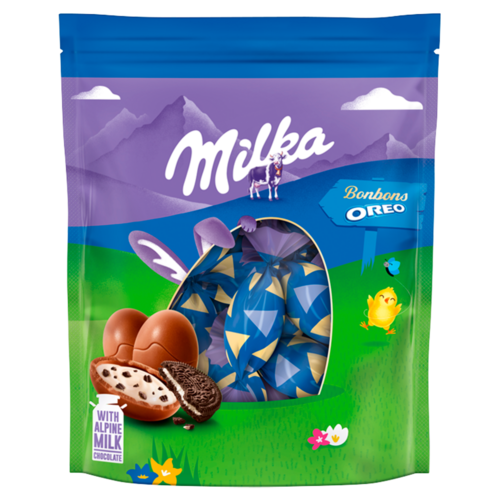 Milka Oreo tejcsokoládé tejes krémtöltelékkel és kakaós kekszdarabokkal 86 g