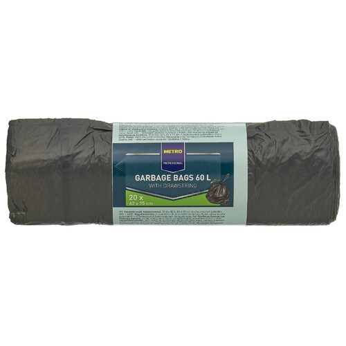 Metro Professional Szemeteszsák Szürke/Fekete Húzófüllel  23mikron 60 l 20 db