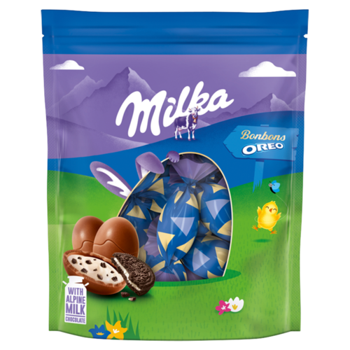 Milka Oreo tejcsokoládé tejes krémtöltelékkel és kakaós kekszdarabokkal 86 g