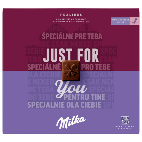Milka Just for You magas kakaótartalmú tejcsokoládé praliné kakaós krémtöltelékkel 110 g