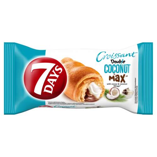 7DAYS Double Coconut Max croissant kakaós töltelékkel és kókuszos töltelékkel 80 g