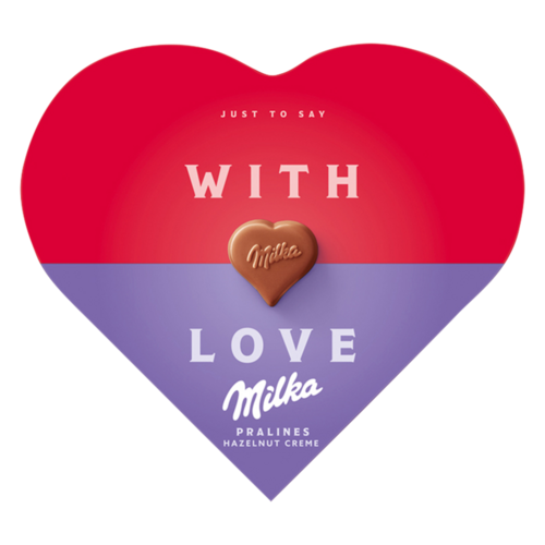 Milka I love Milka alpesi tejcsokoládé praliné mogyorós krémtöltelékkel 44 g