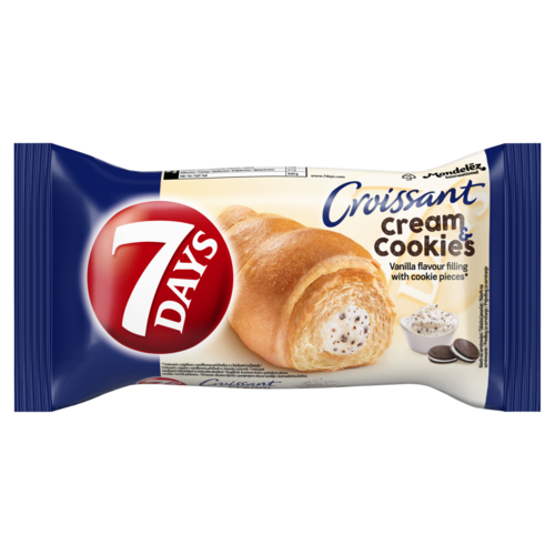 7DAYS Cream & Cookies croissant vaníliaízű töltelékkel és kekszdarabokkal 60 g