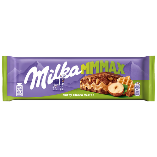 Milka Mmmax tejcsokoládé ostyával, mogyorós krémtöltelékkel és mogyoródarabokkal 270 g