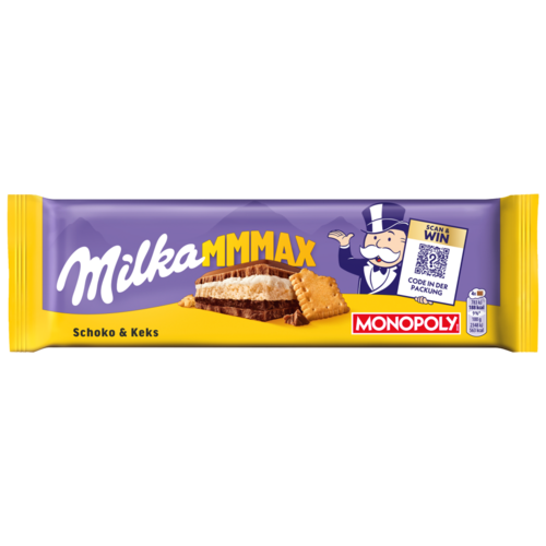 Milka Mmmax alpesi tejcsokoládé kakaós-tejes krémtöltelékkel és keksszel töltve 300 g
