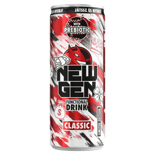 New Gen Classic tuttifruttiízű, koffeintartalmú, szénsavas, alkoholmentes ital 250 ml