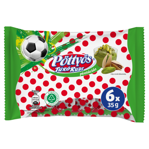 Pöttyös Túró Rudi pisztáciás túródesszert kakaós étbevonóval 6 x 35 g (210 g)