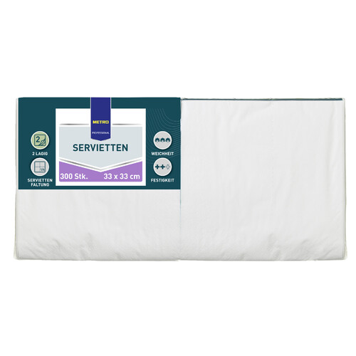 METRO PROFESSIONAL szalvéta 2 rétegű 33x33 fehér 300db