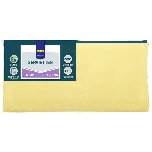 METRO PROFESSIONAL szalvéta 2 rétegű 33x33 sárga 300db