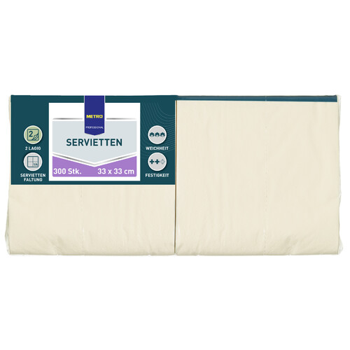 METRO PROFESSIONAL szalvéta 2 rétegű 33x33 krém 300db