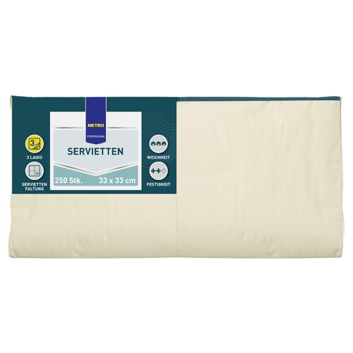 METRO PROFESSIONAL szalvéta 3 rétegű 33x33 krém 250db
