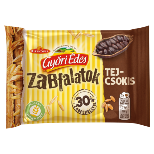 Győri Édes Zabfalatok tejcsokoládéval talpán mártott, zabpelyhes, omlós keksz 43 g