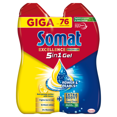 Somat Excellence 5in1 Lemon Duo gépi mosogatószer gél  2 x 684 ml