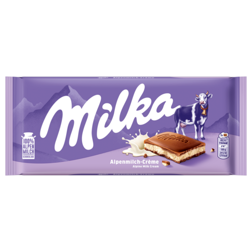 Milka alpesi tej felhasználásával készült tejcsokoládé tejes krémtöltelékkel 100 g