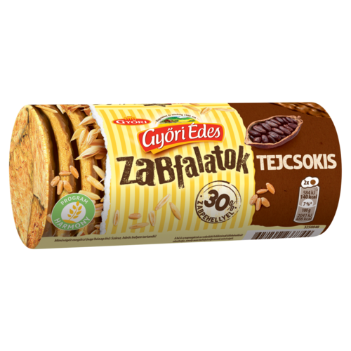 Győri Édes Zabfalatok tejcsokoládéval talpán mártott, zabpelyhes, omlós keksz 215 g