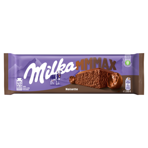 Milka Mmmax Noisette alpesi tej felhasználásával készült tejcsokoládé mogyorómasszával 250 g