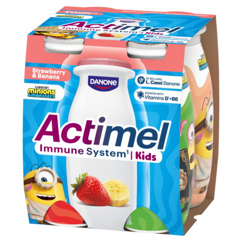 Danone Actimel Kids zsírszegény eper-banánízű joghurtalapú ital 4 x 100 g (400 g)
