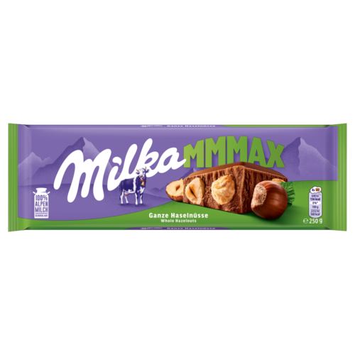 Milka Mmmax alpesi tej felhasználásával készült tejcsokoládé egész mogyoróval 250 g