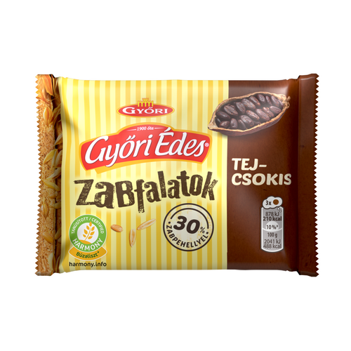 Győri Édes Zabfalatok tejcsokoládéval talpán mártott, zabpelyhes, omlós keksz 43 g