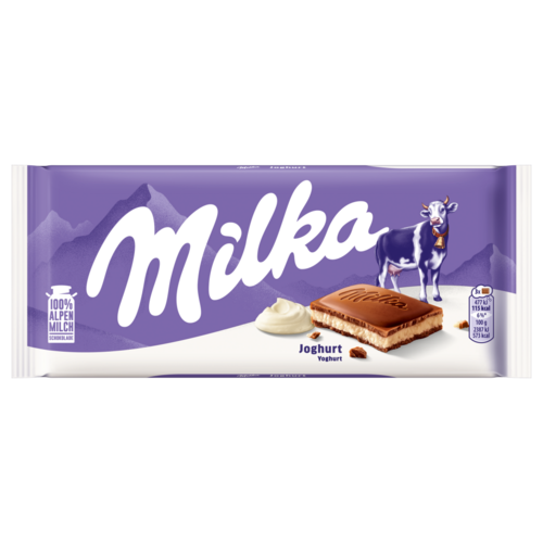 Milka alpesi tej felhasználásával készült tejcsokoládé joghurtos krémtöltelékkel 100 g