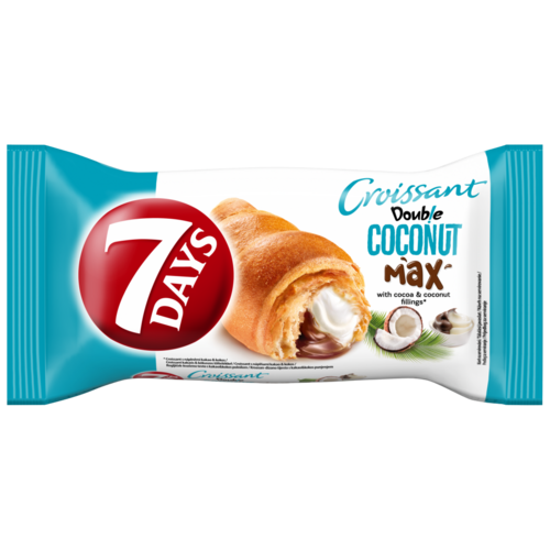 7DAYS Double Coconut Max croissant kakaós töltelékkel és kókuszos töltelékkel 80 g